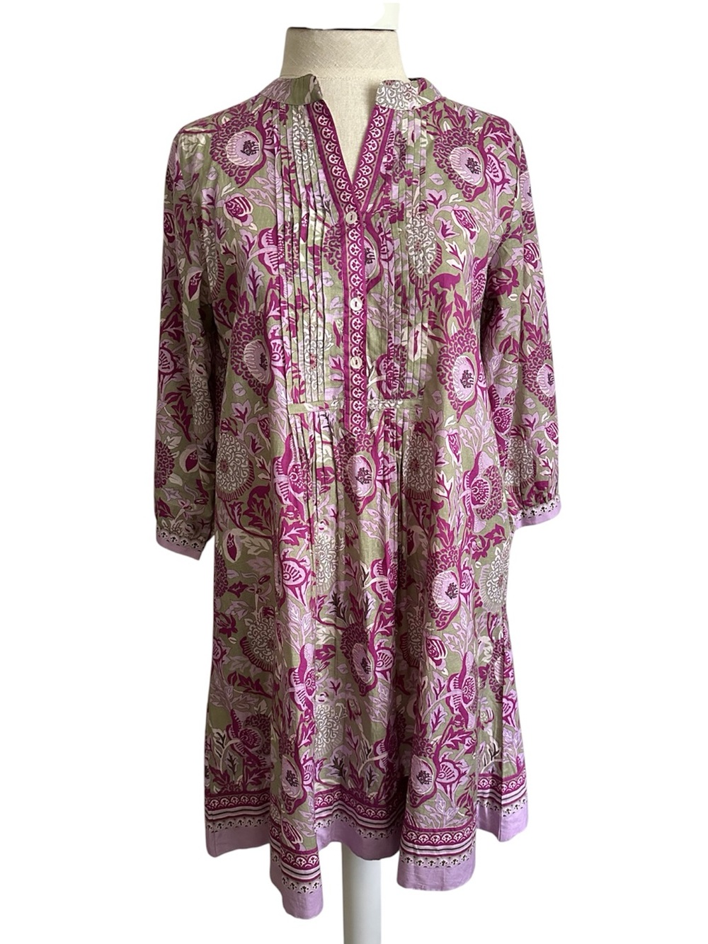 La Plage 100% Cotton Floral Lavender & Grey Day Dress Small